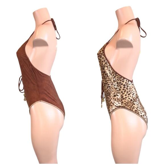 NWOT Luli Fama CUIDADO AL DORSO Reversible Animal Print Suede Look DEEP V $198 - Picture 6 of 14